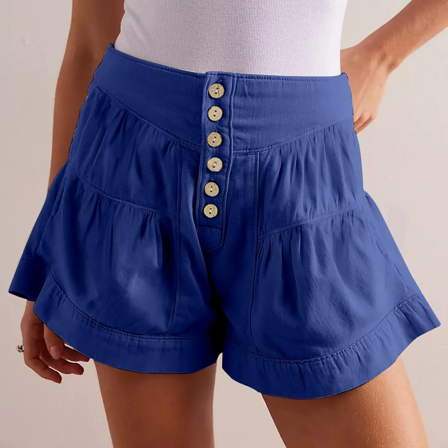 Shorts for Women 2025 Summer Fleur Denim Casual High Waisted Buttons Flowy Jean Shorts Cute Beach Shorts