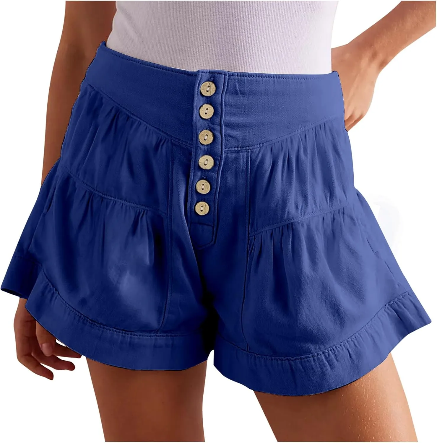Shorts for Women 2025 Summer Fleur Denim Casual High Waisted Buttons Flowy Jean Shorts Cute Beach Shorts