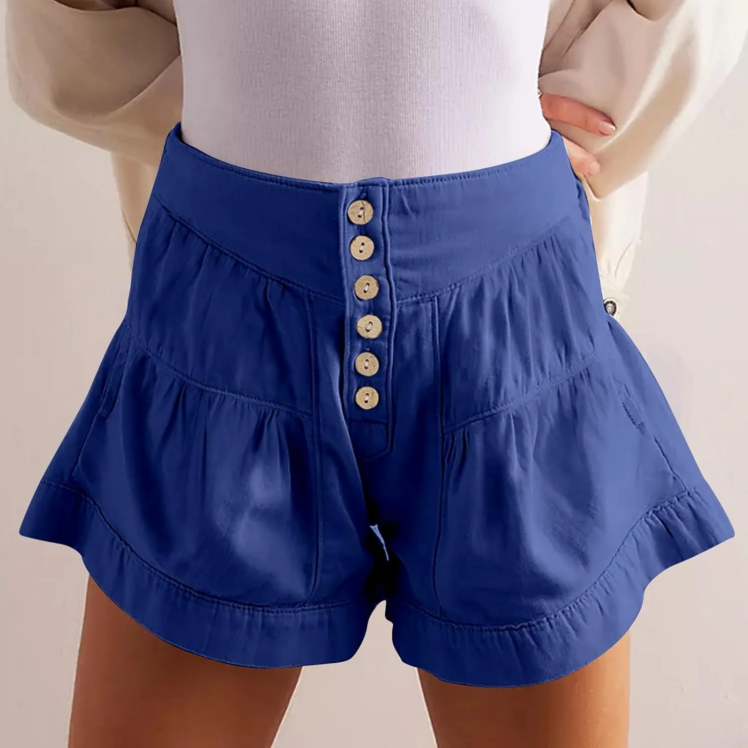 Shorts for Women 2025 Summer Fleur Denim Casual High Waisted Buttons Flowy Jean Shorts Cute Beach Shorts
