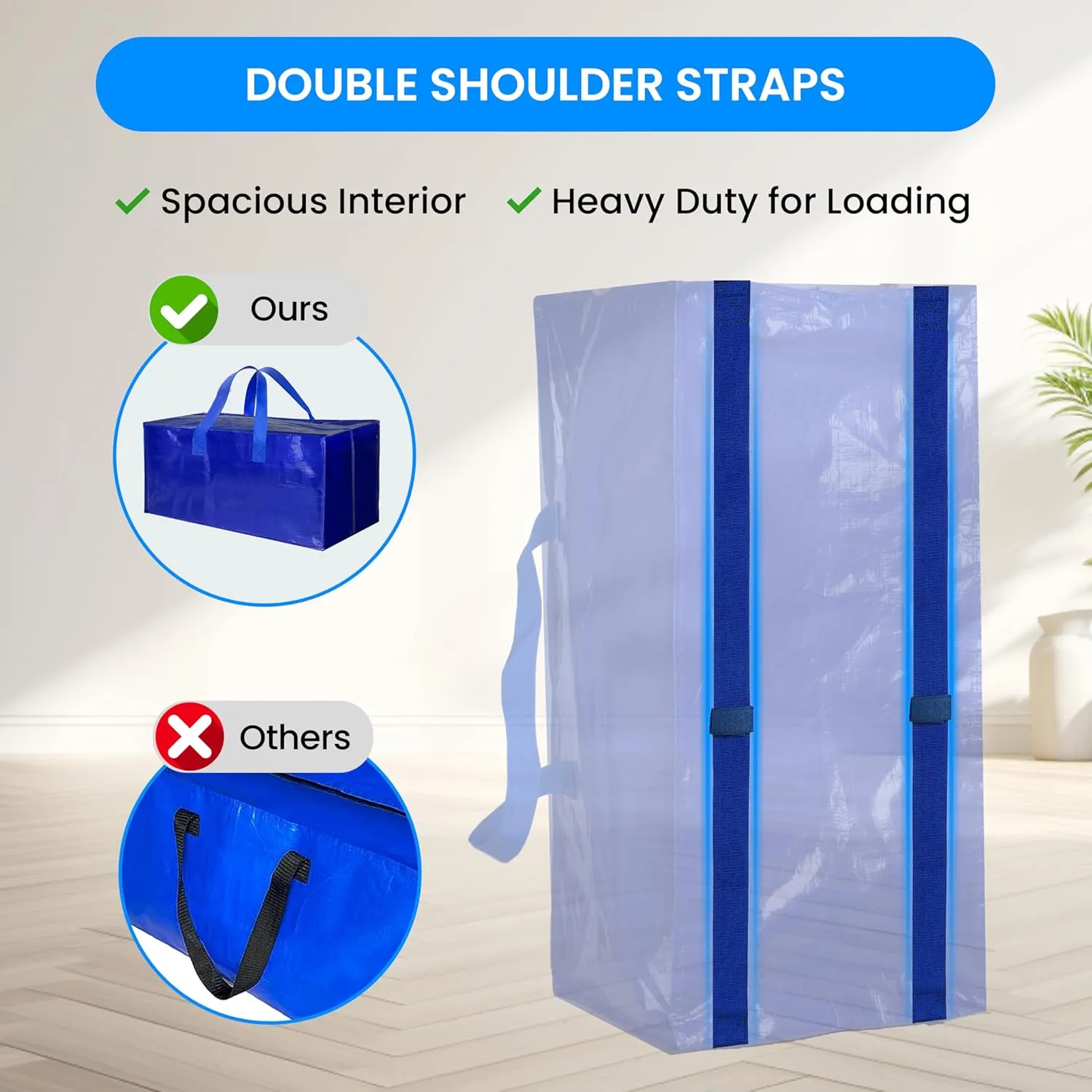 Simple Deluxe 10 Pack Extra Large Moving Bags with Backpack Straps, Strong Handles/Zippers, Heavy Duty Storage Tote For Moving Travel Camping Space Saving, Blue
