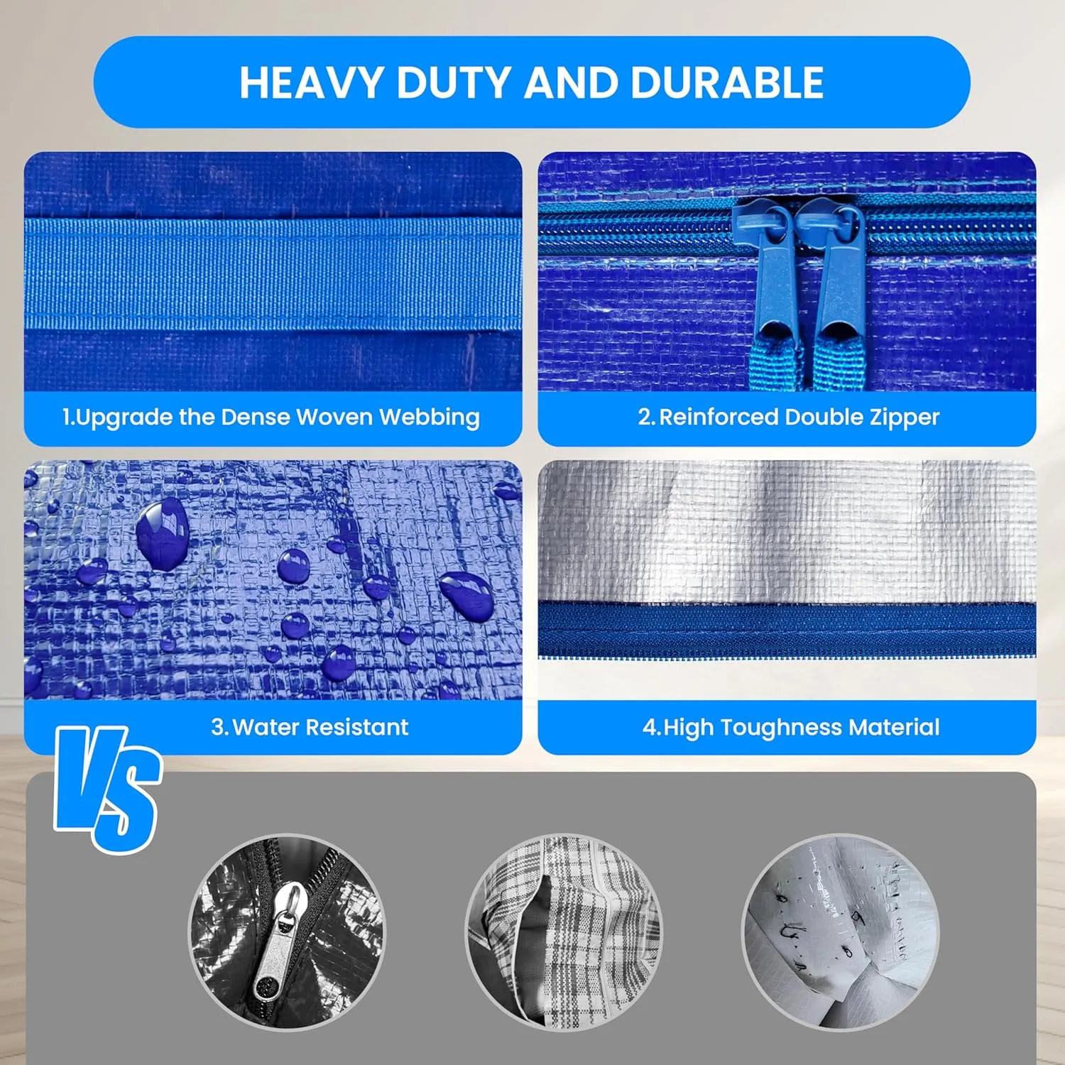 Simple Deluxe 10 Pack Extra Large Moving Bags with Backpack Straps, Strong Handles/Zippers, Heavy Duty Storage Tote For Moving Travel Camping Space Saving, Blue