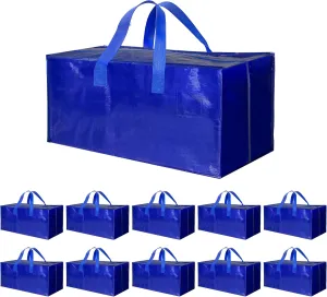Simple Deluxe 10 Pack Extra Large Moving Bags with Backpack Straps, Strong Handles/Zippers, Heavy Duty Storage Tote For Moving Travel Camping Space Saving, Blue