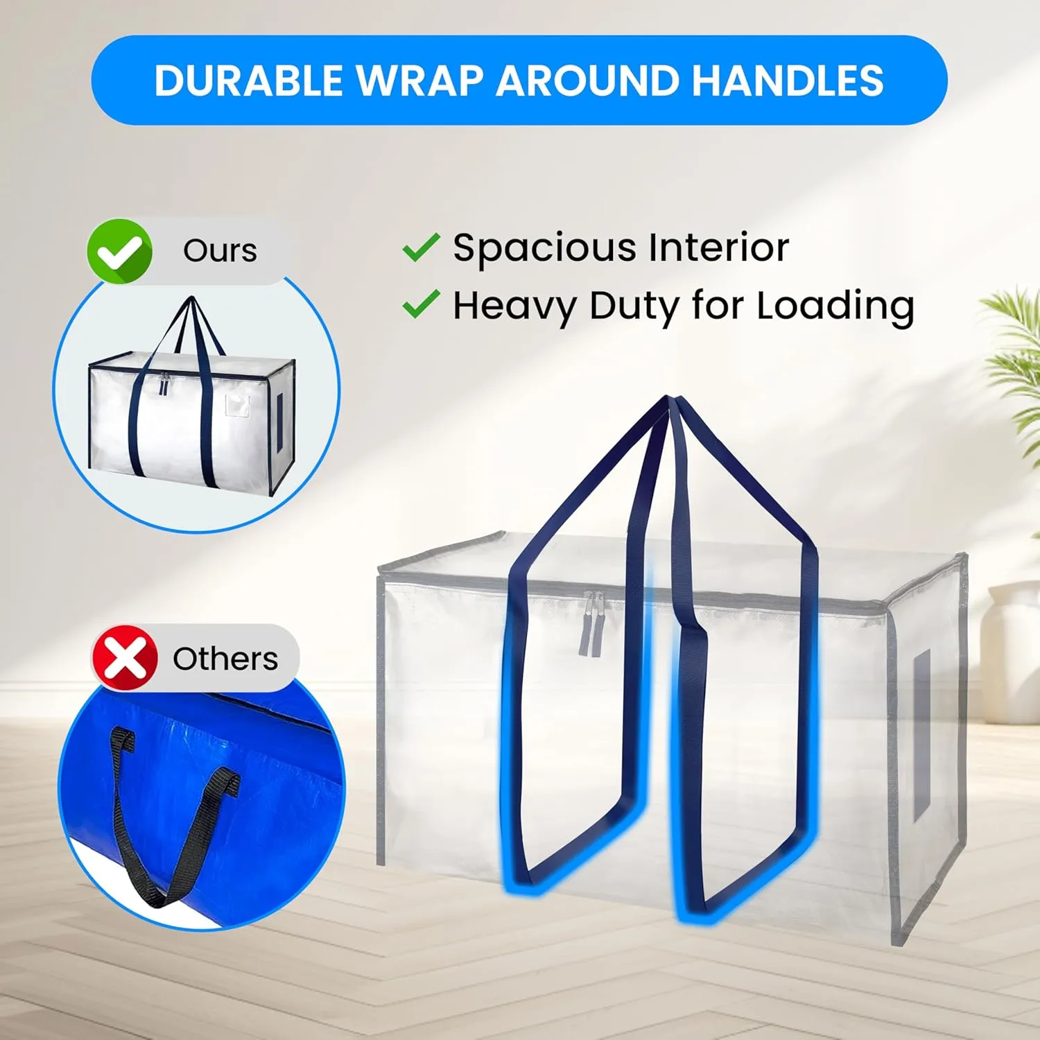 Simple Deluxe 4 Pack Extra Large Moving Bags with Lids, Reinforced Handles and Zippers, Heavy Duty Storage Tote For Moving Travel Camping Space Saving, White