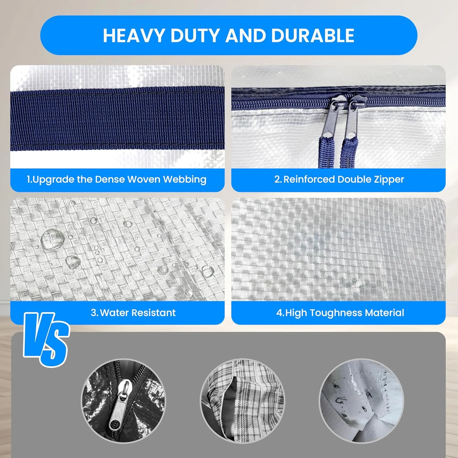 Simple Deluxe 6 Pack Extra Large Moving Bags with Lids, Reinforced Handles and Zippers, Heavy Duty Storage Tote For Moving Travel Camping Space Saving, White