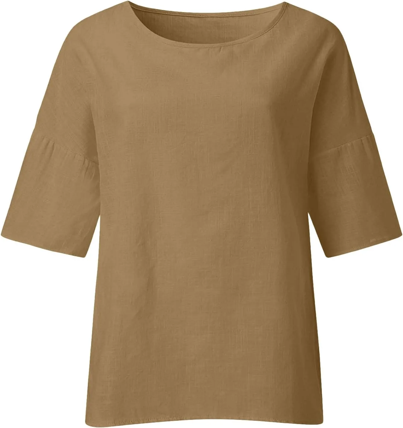 SMIDOW Women 3/4 Length Sleeve Cotton Linen Tops Casual Loose Fit Summer Blouses Pullover Round Neck Cute Shirt Tshirts