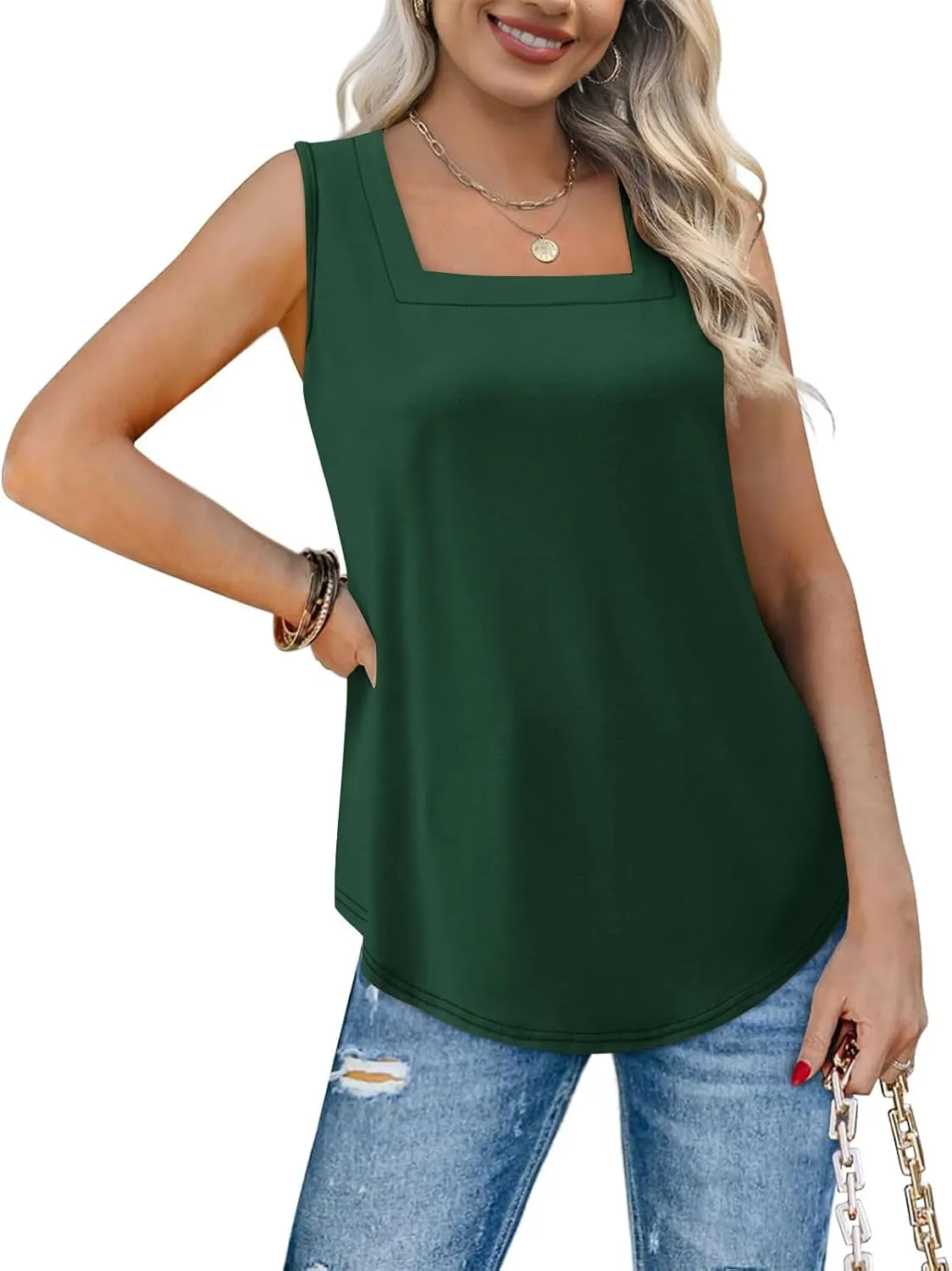 Square Neck Tank Tops for Women 2025 Summer Outfits Casual Loose Fit Sleeveless Shirts Solid Color Dressy Blouses