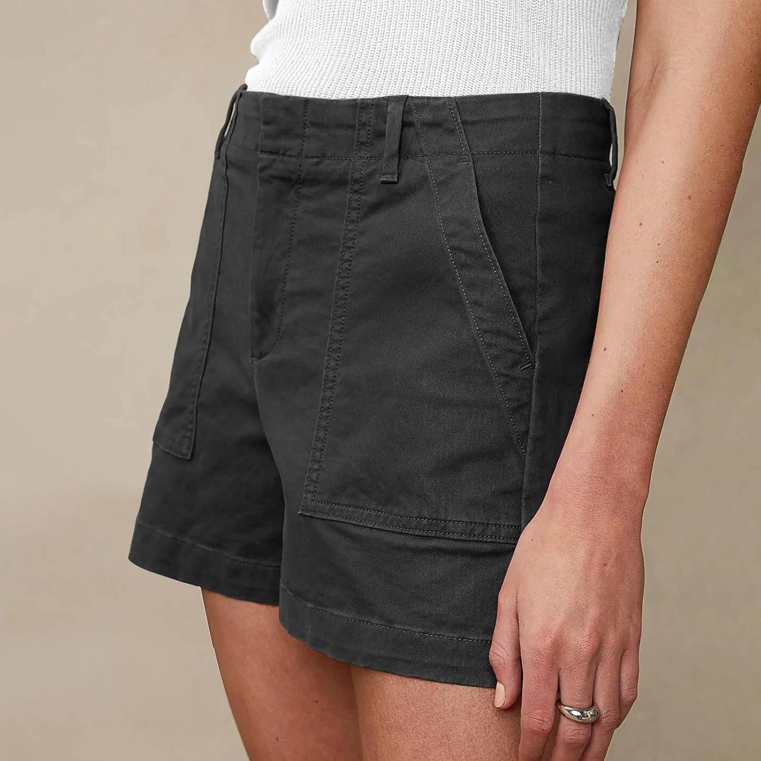Stretch Chino Shorts for Women Summer Casual Elastic Waist Baggy Jean Shorts Pull On Twill Short Pants with Pockets