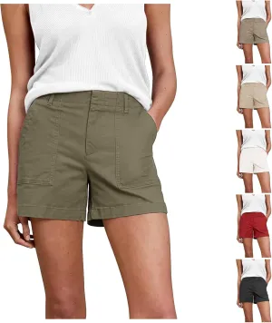 Stretch Chino Shorts for Women Summer Casual Elastic Waist Baggy Jean Shorts Pull On Twill Short Pants with Pockets