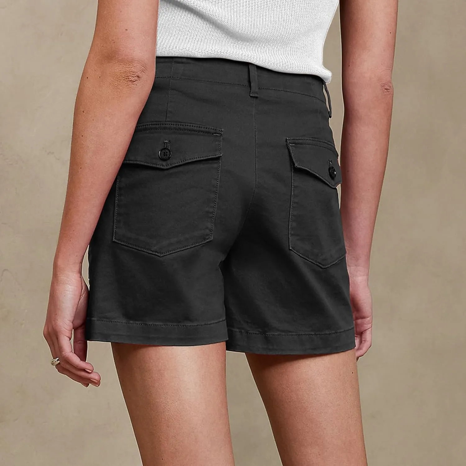 Stretch Chino Shorts for Women Summer Casual Elastic Waist Baggy Jean Shorts Pull On Twill Short Pants with Pockets