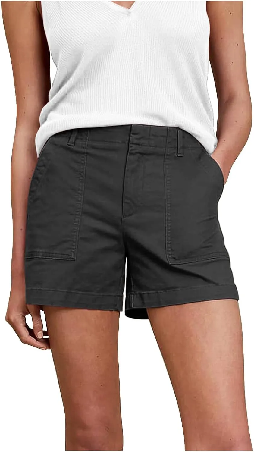 Stretch Chino Shorts for Women Summer Casual Elastic Waist Baggy Jean Shorts Pull On Twill Short Pants with Pockets