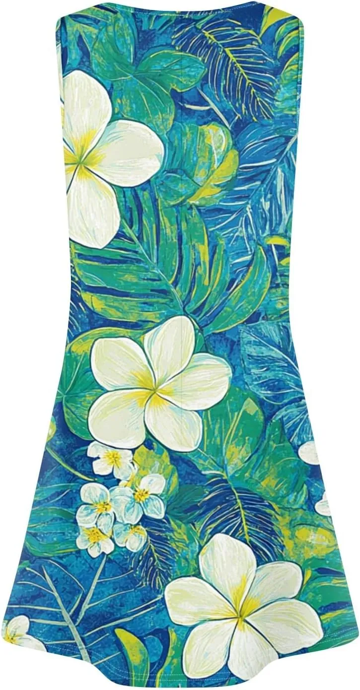 Summer Dresses for Women 2025 Casual Scoop Neck Sleeveless Sundresses Boho Tank Dress Beach Dresses with Pockets