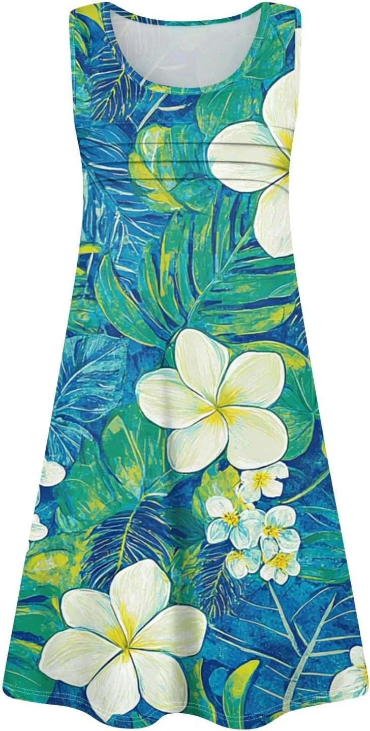Summer Dresses for Women 2025 Casual Scoop Neck Sleeveless Sundresses Boho Tank Dress Beach Dresses with Pockets