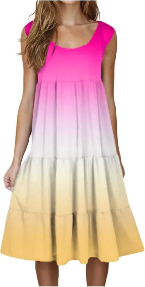 Summer Dresses for Women 2025 Sleeveless Tank Dress Beach Vacation Sundress Gradient Dress Flowy Mini Sundresses