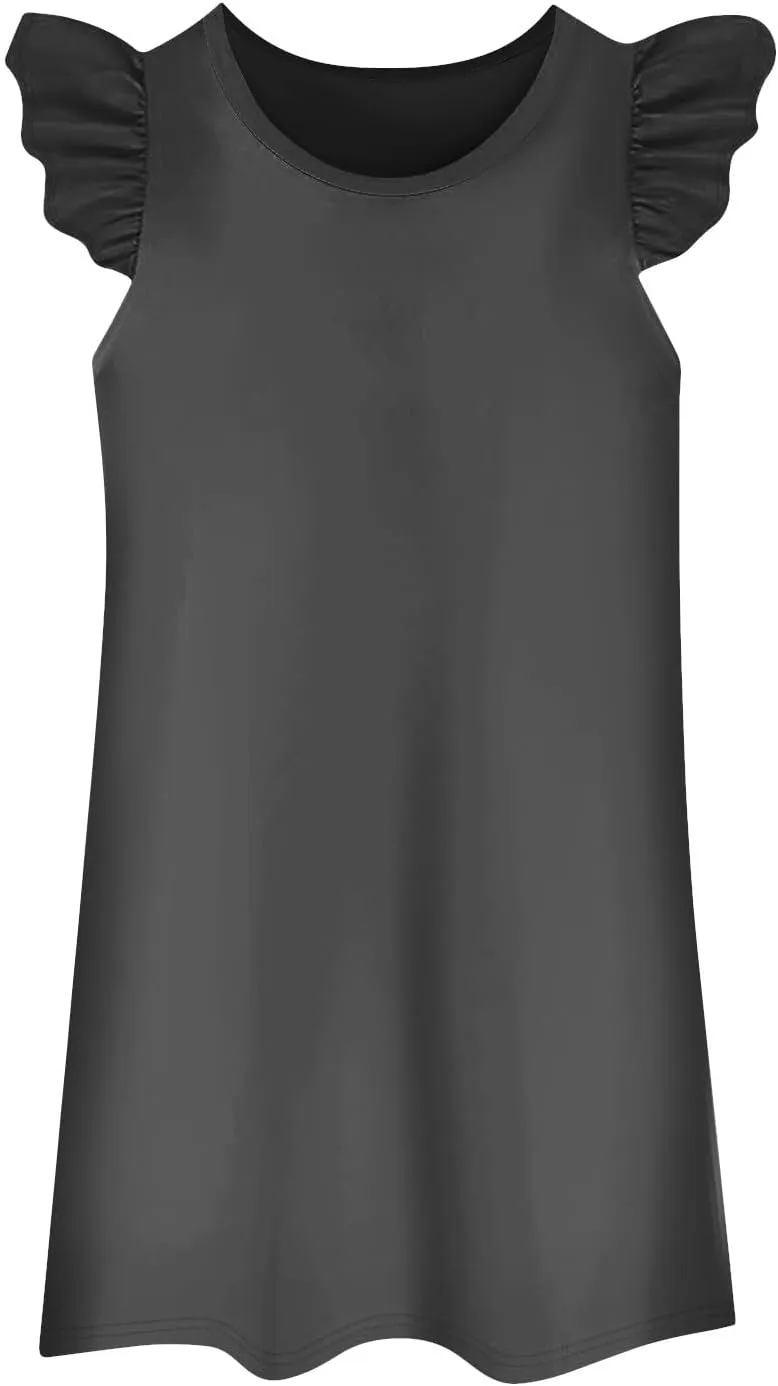 Summer Dresses for Women 2025 Solid Color Round Neck Dresses Tank Dresses Fly Sleeve Dresses Boho Dresses