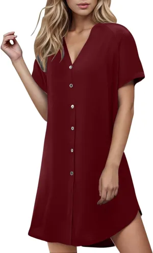 Summer Dresses for Women 2025,Button Down Shift Dresses Beach Vacation Fashion Sun Dresses Short Sleeve midi Dresses