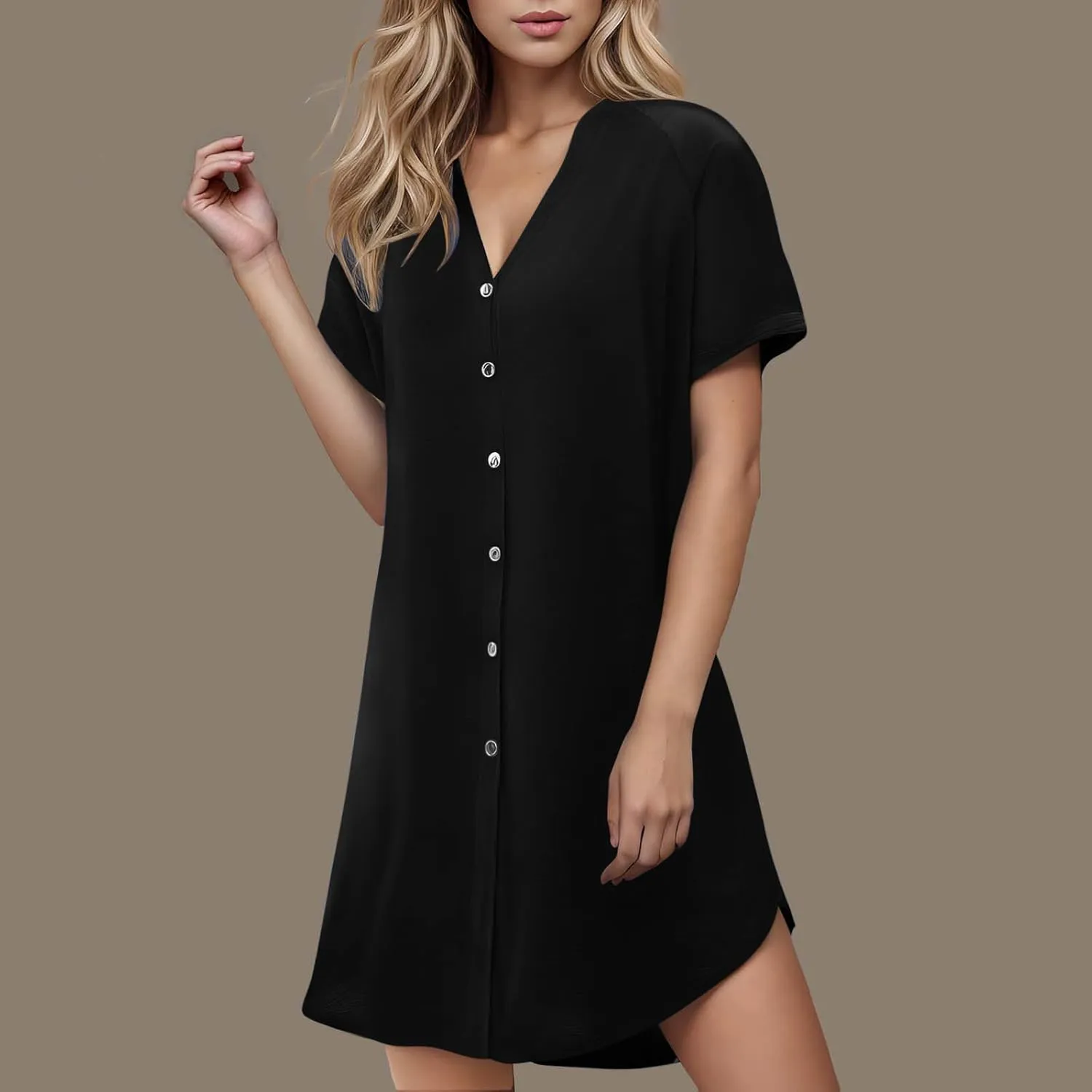 Summer Dresses for Women 2025,Button Down Shift Dresses Beach Vacation Fashion Sun Dresses Short Sleeve midi Dresses