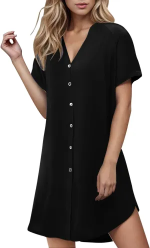 Summer Dresses for Women 2025,Button Down Shift Dresses Beach Vacation Fashion Sun Dresses Short Sleeve midi Dresses