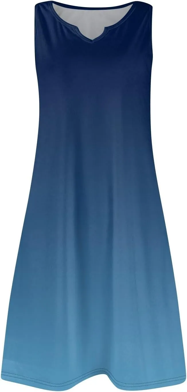 Summer Dresses for Women V Neck Sundresses Casual Beach Tank Dress Printed T Shirt Dresses Loose Sleeveless Sleep Dress