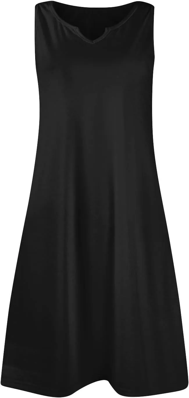 Summer Dresses for Women V Neck Sundresses Casual Beach Tank Dress Printed T Shirt Dresses Loose Sleeveless Sleep Dress