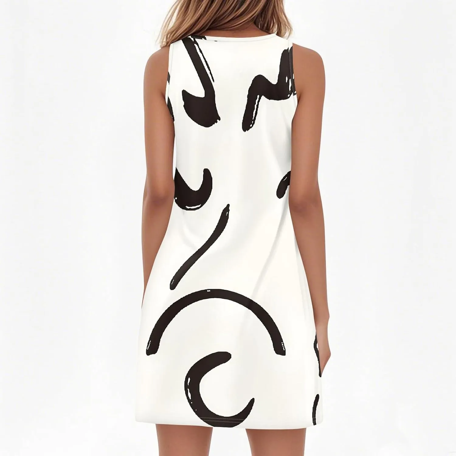 Summer Dresses for Women V Neck Sundresses Casual Beach Tank Dress Printed T Shirt Dresses Loose Sleeveless Sleep Dress