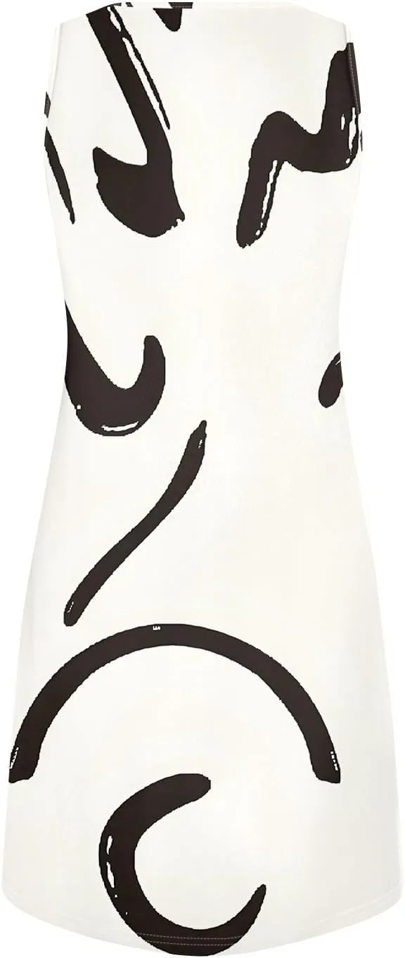 Summer Dresses for Women V Neck Sundresses Casual Beach Tank Dress Printed T Shirt Dresses Loose Sleeveless Sleep Dress
