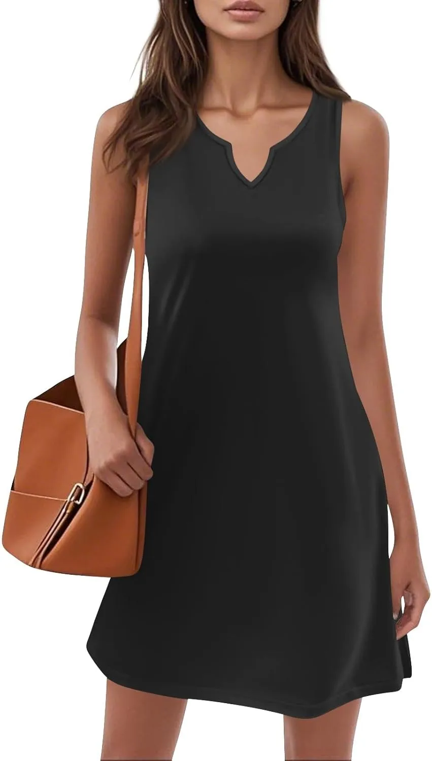 Summer Dresses for Women V Neck Sundresses Casual Beach Tank Dress Printed T Shirt Dresses Loose Sleeveless Sleep Dress