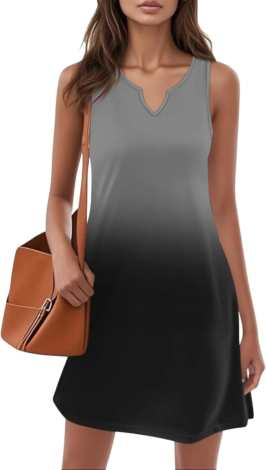 Summer Dresses for Women V Neck Sundresses Casual Beach Tank Dress Printed T Shirt Dresses Loose Sleeveless Sleep Dress