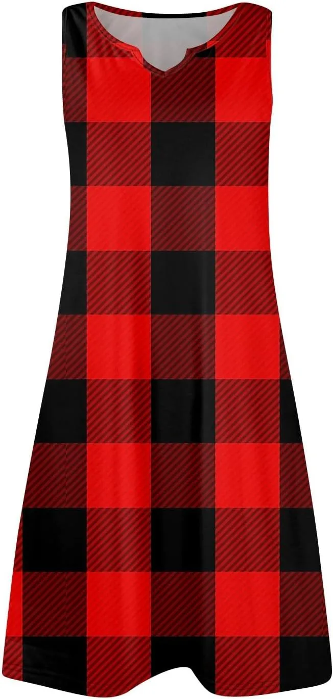 Summer Dresses for Women V-Neck Sundresses Sleeveless Loose Sleep Dress Beach Tank Dress Printed Casual T Shirt Dresses