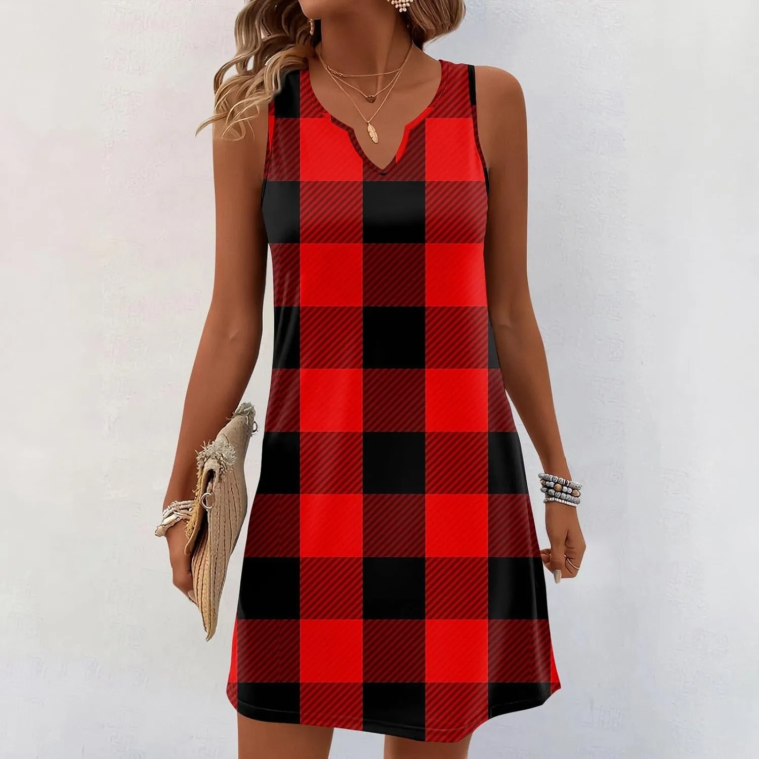 Summer Dresses for Women V-Neck Sundresses Sleeveless Loose Sleep Dress Beach Tank Dress Printed Casual T Shirt Dresses