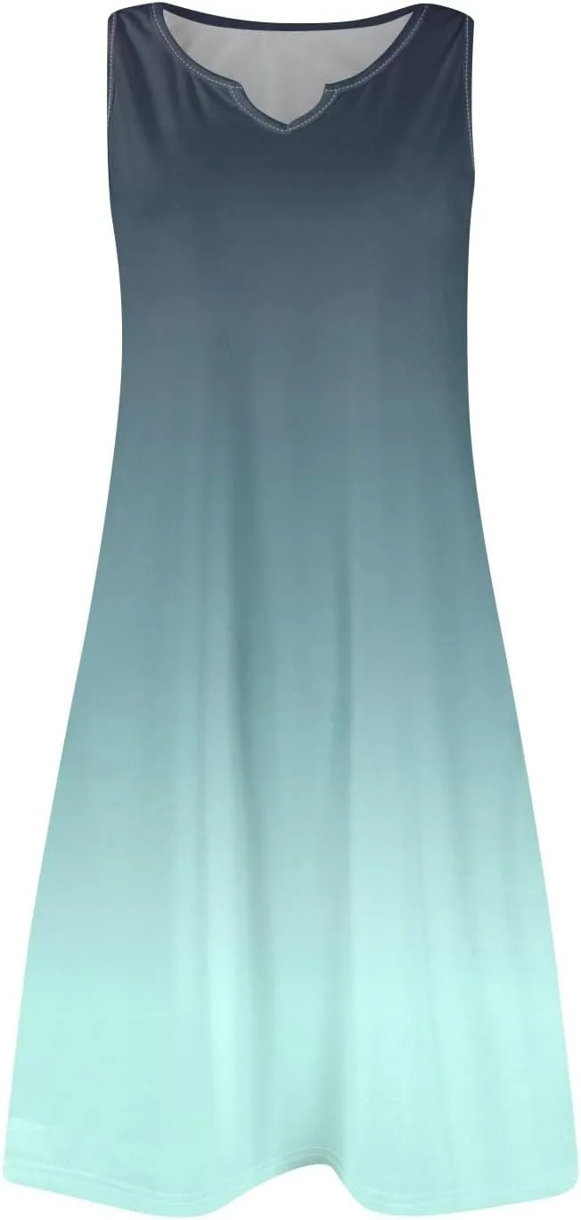 Summer Dresses for Women V-Neck Sundresses Sleeveless Loose Sleep Dress Beach Tank Dress Printed Casual T Shirt Dresses