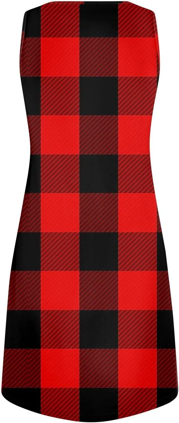 Summer Dresses for Women V-Neck Sundresses Sleeveless Loose Sleep Dress Beach Tank Dress Printed Casual T Shirt Dresses