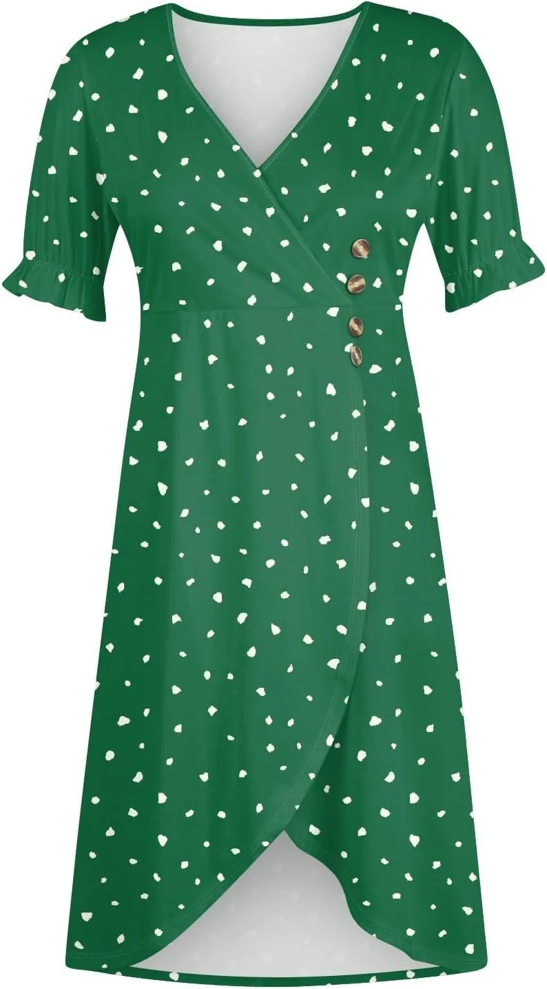 Summer Dresses Women Puff Sleeve Wrap Midi Dresses for Women Summer Womens Dresses Casual
