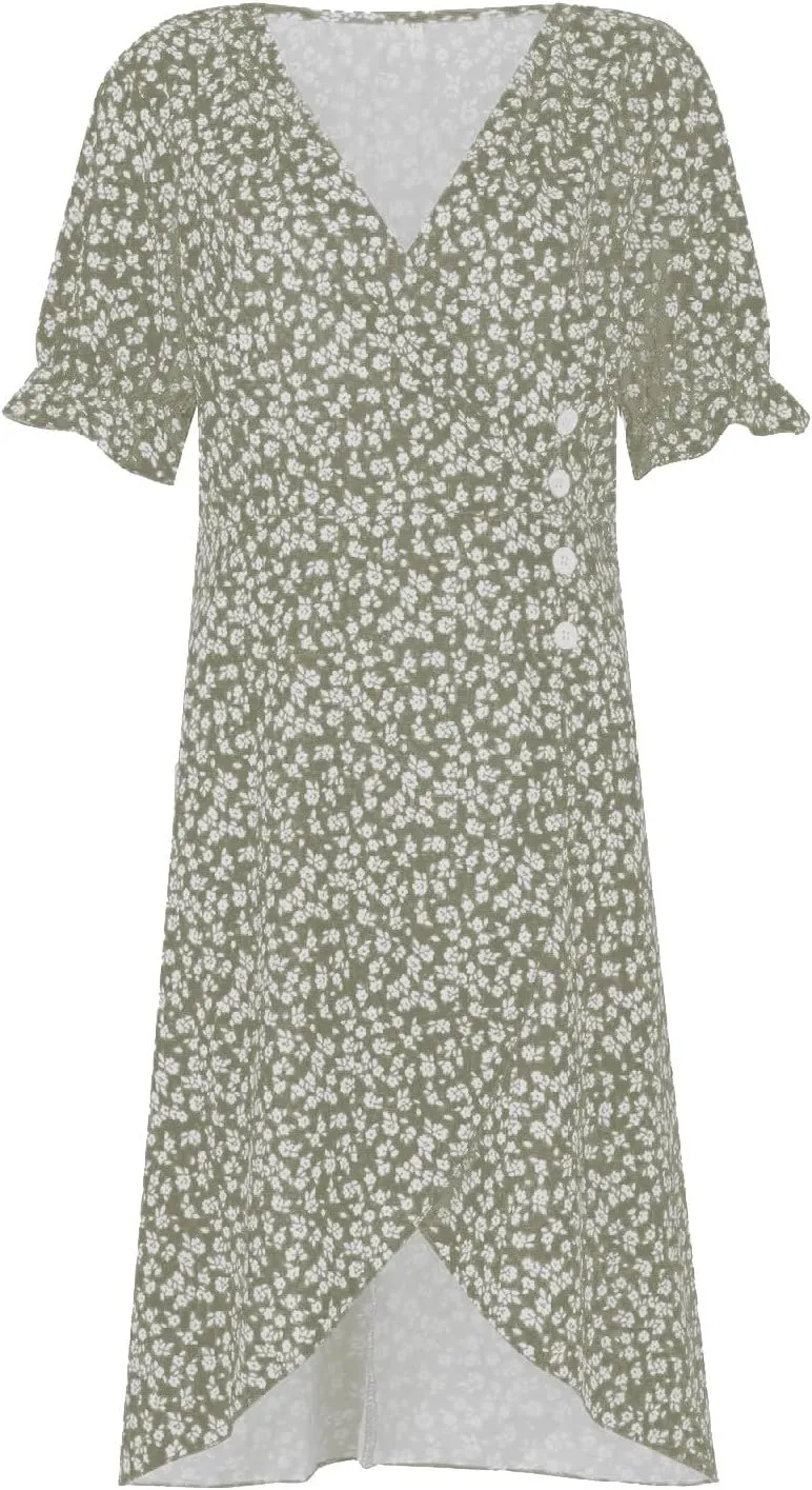 Summer Dresses Women Puff Sleeve Wrap Midi Dresses for Women Summer Womens Dresses Casual