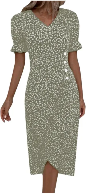 Summer Dresses Women Puff Sleeve Wrap Midi Dresses for Women Summer Womens Dresses Casual