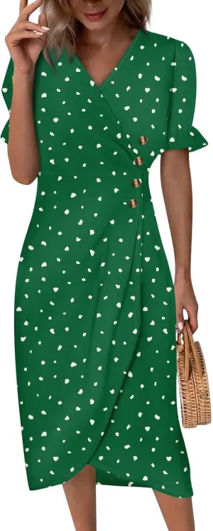 Summer Dresses Women Puff Sleeve Wrap Midi Dresses for Women Summer Womens Dresses Casual
