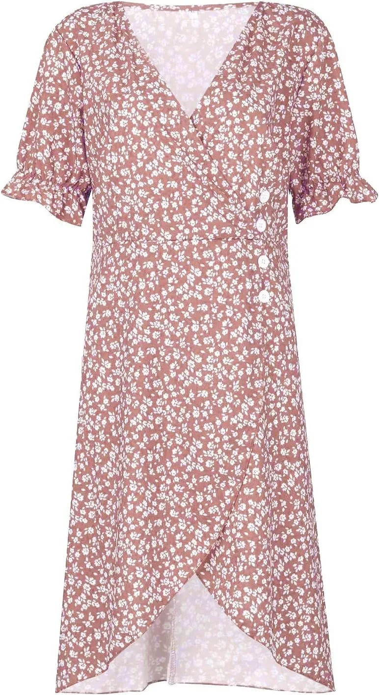 Summer Dresses Women Puff Sleeve Wrap Midi Dresses for Women Summer Womens Dresses Casual