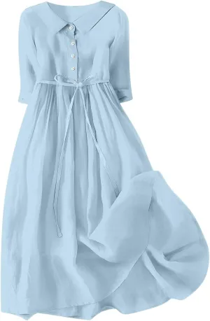 Summer Maxi Dresses Women's 2025 Plus Size Cotton Linen Dress 3/4 Sleeve Long Boho Spring Clothes Casual Resort Wears