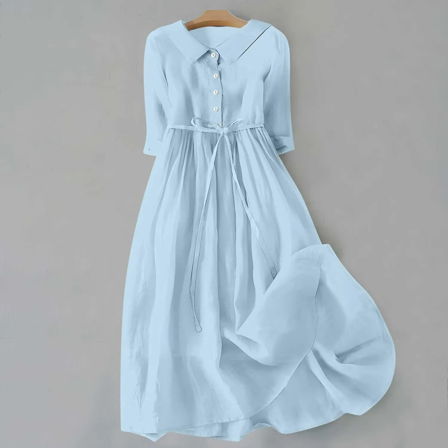 Summer Maxi Dresses Women's 2025 Plus Size Cotton Linen Dress 3/4 Sleeve Long Boho Spring Clothes Casual Resort Wears