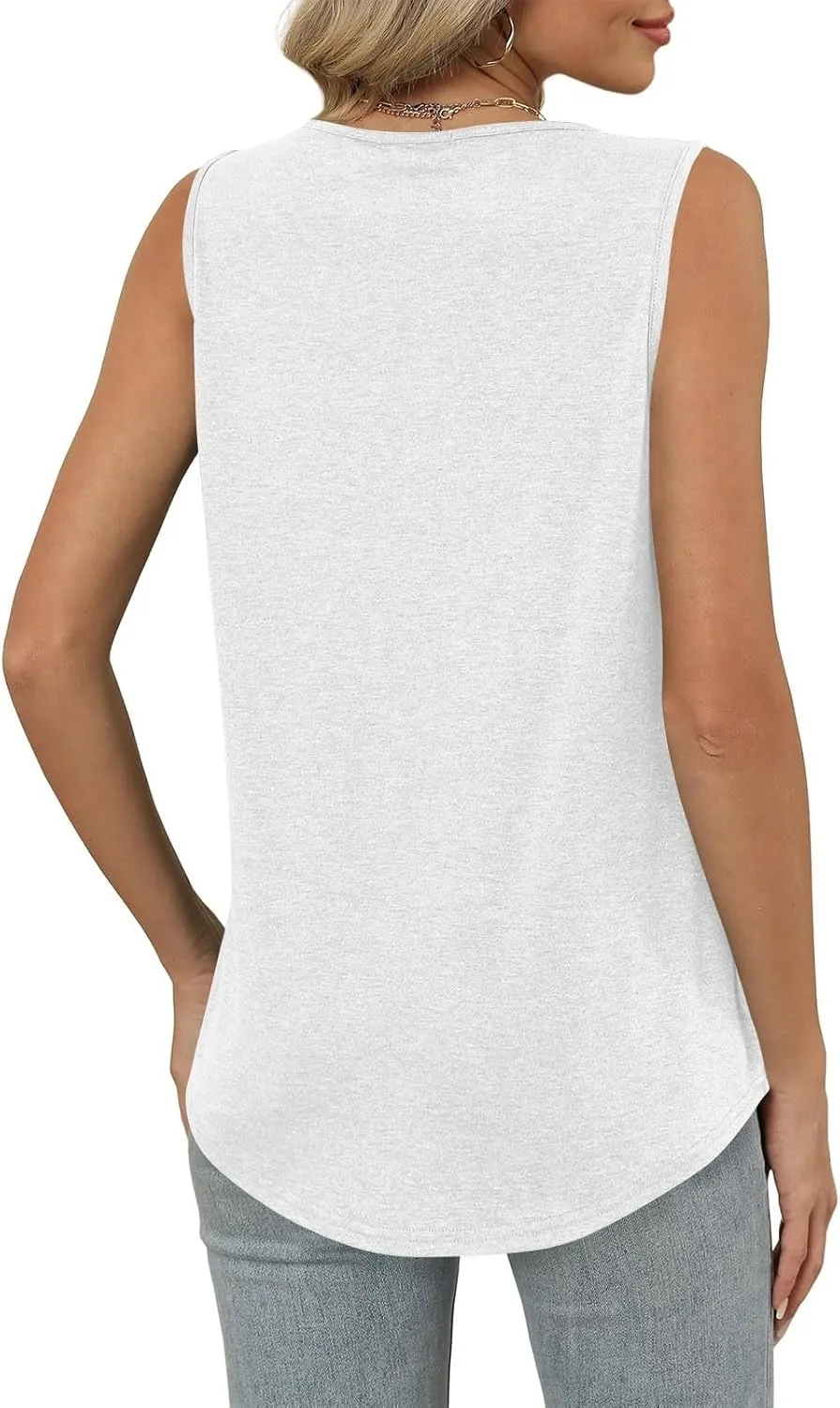 Summer Tank Top for Women Loose Sleeveless Shirts V Neck Pleated Front Ruched Tunic Basic Layer Tees with Curved Hem
