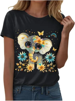 Summer Tops for Women 2025 Short Sleeve Sunflower T-Shirt Cute Funny Graphic Tee Teen Girls Casual Shirt