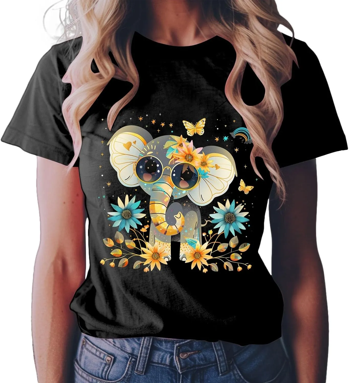 Summer Tops for Women 2025 Short Sleeve Sunflower T-Shirt Cute Funny Graphic Tee Teen Girls Casual Shirt