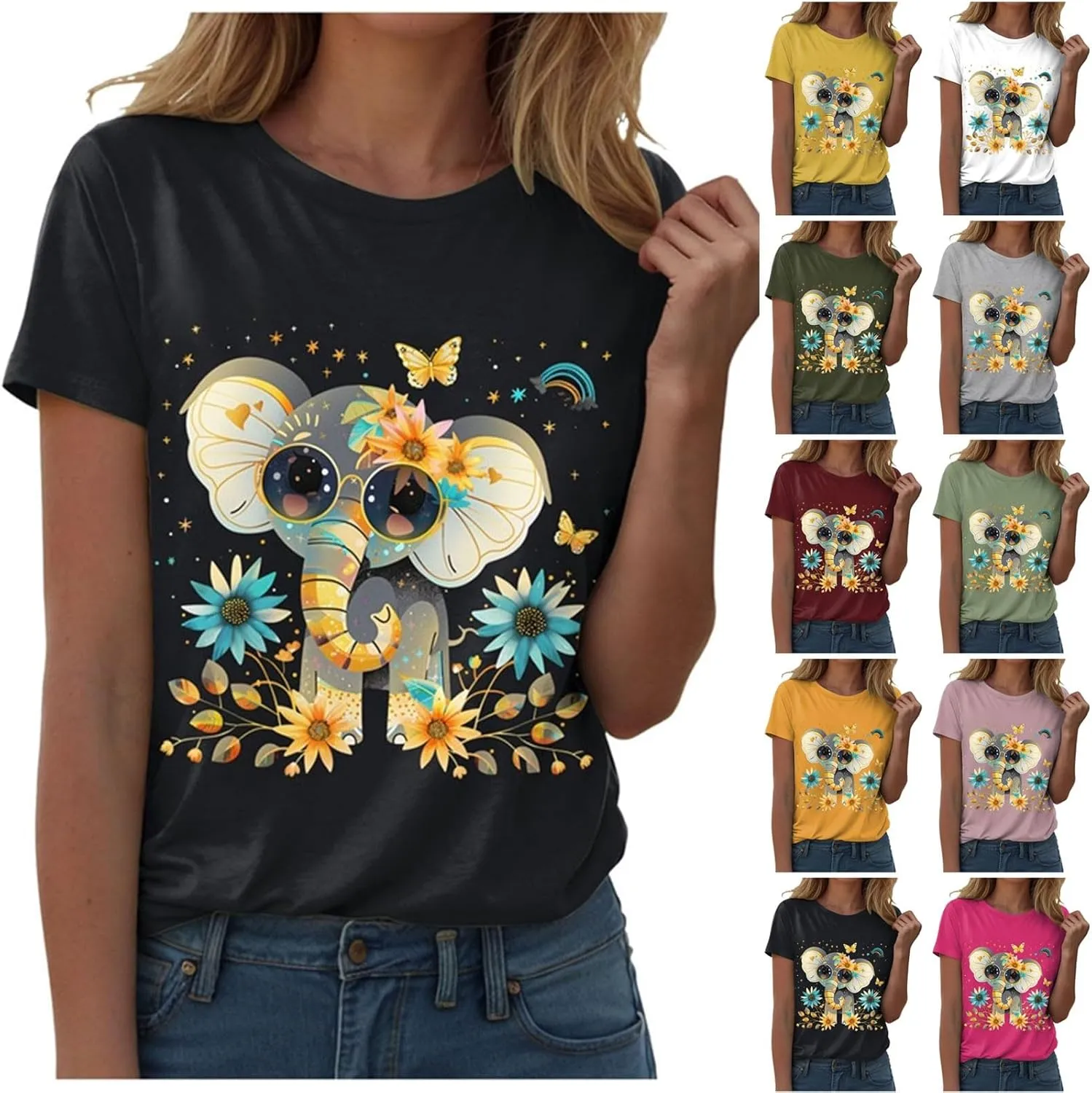 Summer Tops for Women 2025 Short Sleeve Sunflower T-Shirt Cute Funny Graphic Tee Teen Girls Casual Shirt
