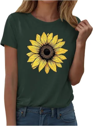 Summer Tops for Women 2025 Trendy Casual Round Neck Short Sleeve Blouses Floral Print Vintage Tee Shirts
