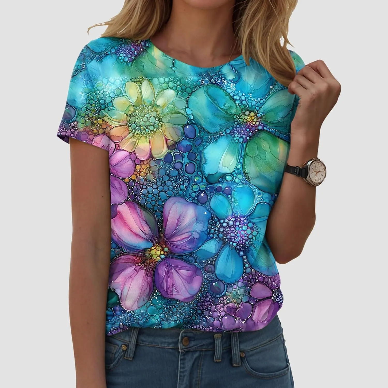 Summer Tops for Women 2025 Trendy Causal T Shirts Short Sleeve Blouses Crewneck Graphic Loose Summer Tops
