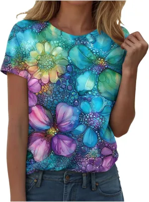Summer Tops for Women 2025 Trendy Causal T Shirts Short Sleeve Blouses Crewneck Graphic Loose Summer Tops
