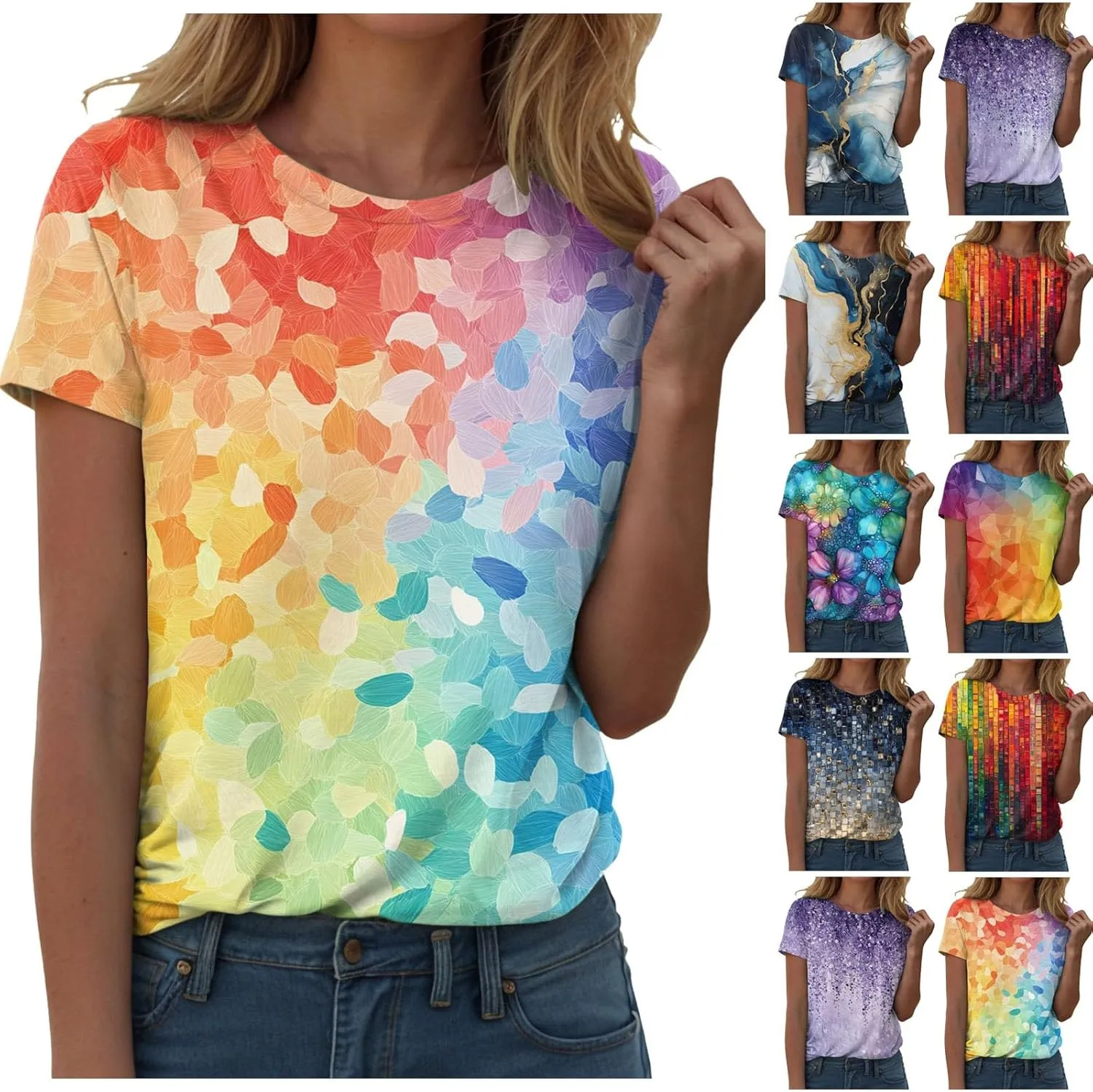Summer Tops for Women 2025 Trendy Causal T Shirts Short Sleeve Blouses Crewneck Graphic Loose Summer Tops