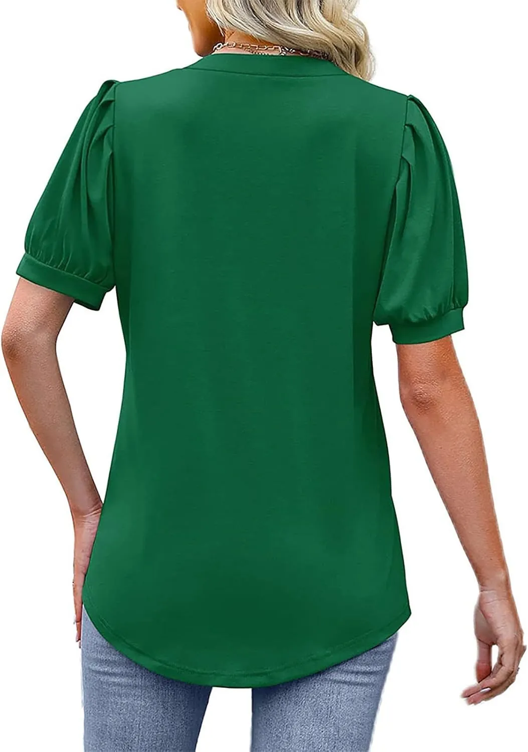 Summer Tops for Women Puff Short Sleeve Tops Dressy Casual V-Neck T-Shirts Cute Blouse for Work