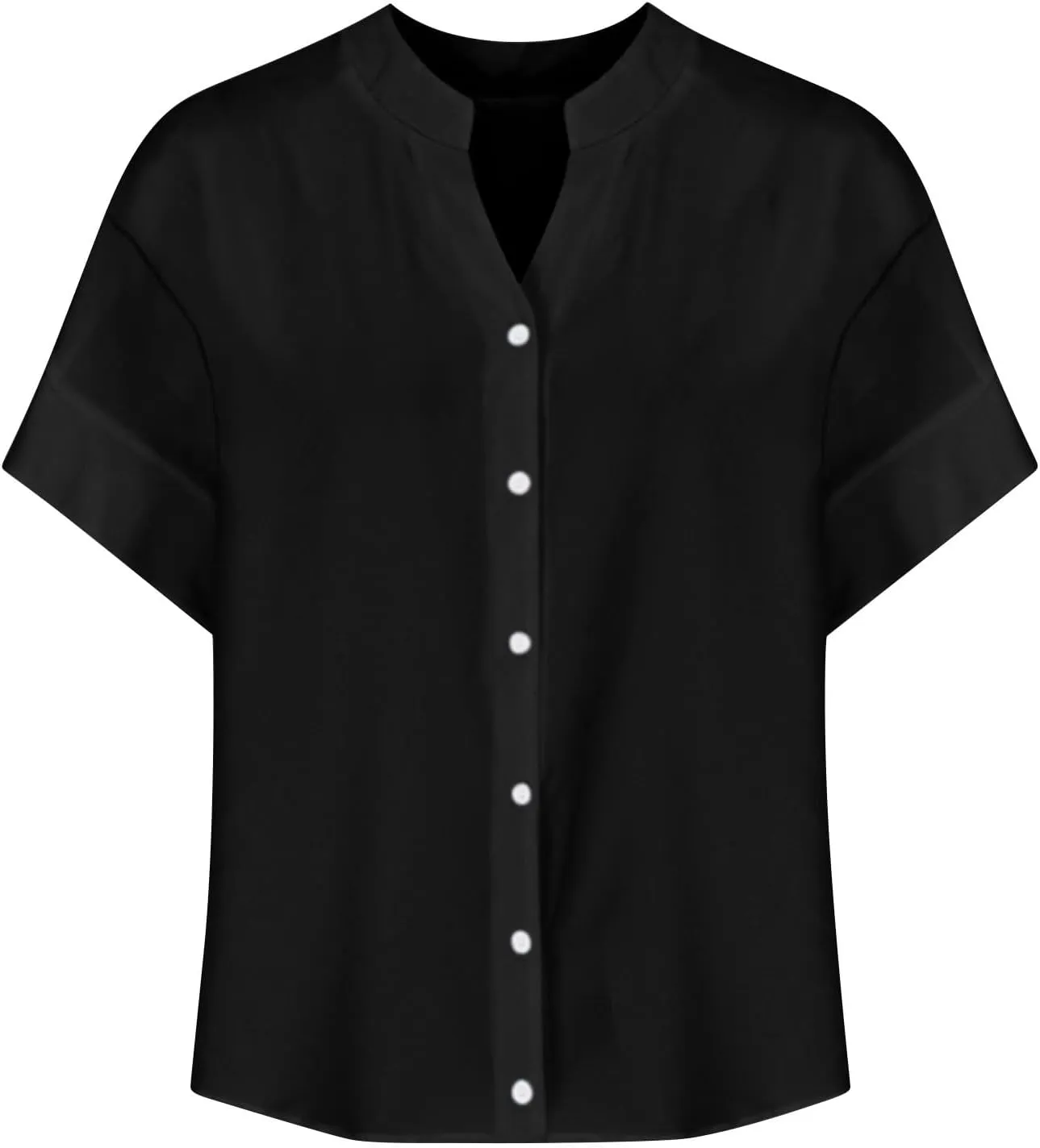 Summer Work Tops for Women Short Sleeve Button Down Casual Office Shirt Top 2025 Trendy Loose Fit V Neck Tunic Shirts