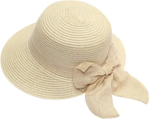 Sun Hats for Women Wide Brim Straw Hats with Bowknot Summer Beach Elegant Bucket Hat Bridal Wedding Guest Dress Hats