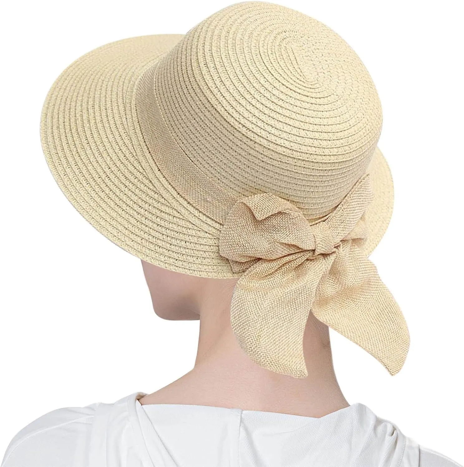 Sun Hats for Women Wide Brim Straw Hats with Bowknot Summer Beach Elegant Bucket Hat Bridal Wedding Guest Dress Hats